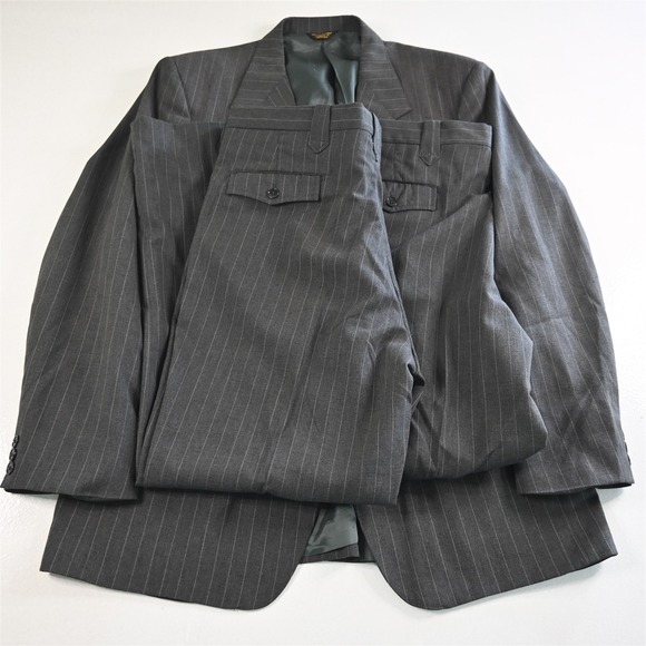 Vtg Western Yoke 2 Pants 46L 38x32 Gray Striped Mens Jacket Pants Suit